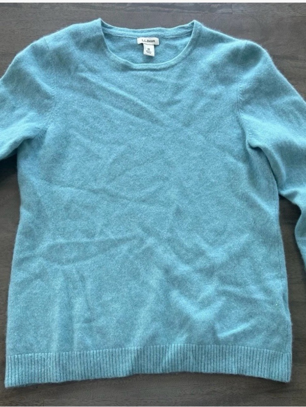 L.L. Bean Women's Aqua Blue Crewneck Sweater 100% Casmire